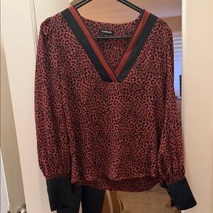 Express Black and Burgundy Animal Print Blouse